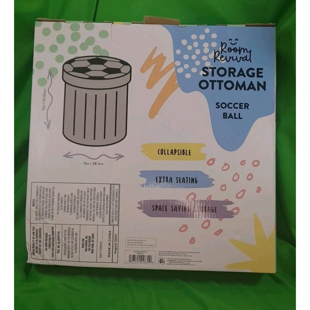 New In Box Room Revival Collapsible Mint Green/Gray Soccer Storage Ottoman 13×15